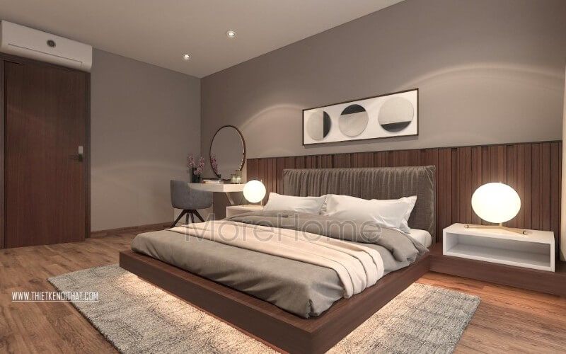 Mẫu giường ngủ thấp được thiết kế hiện đại, đơn giản nhưng mang trong nó là sự sang trọng, hiện đại với màu nâu cánh gián nhẹ nhàng tạo cho phòng ngủ nhà bạn thêm thanh thoát hơn giường ngủ