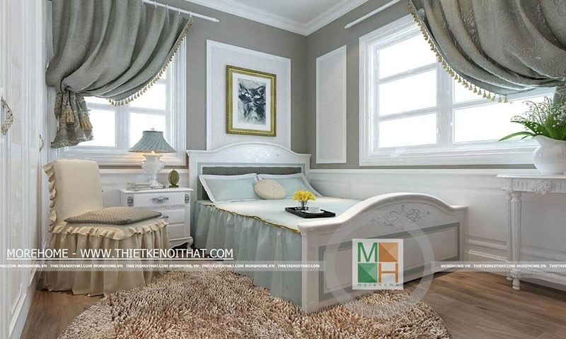 Mẫu giường ngủ nhỏ màu trắng với đường cong nhẹ nhàng tạo điểm nhấn ấn tượng tôn lên sự sang trọng hơn cho căn phòng giường ngủ
