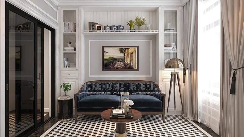 Bộ bàn ghế sofa gỗ óc chó tone xanh đẹp, độc đáo, sang trọng cho phòng đọc sách.